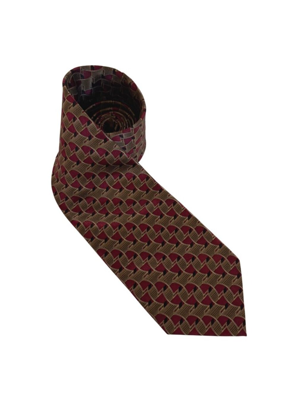 Irvine Park Silk Tie Red Brown Geometric Handmade Mens Necktie Work Formal Gift